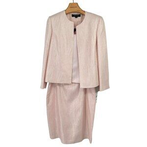 Kasper Women's 3PC  Pink Skirt Suit jacket tank sparkle size 14 petite new $250